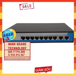 Switch poe 8 port hrui hr901-af-82n tốc độ 10/100m, 2 uplink, công suất tổng 150w, led hiển thị