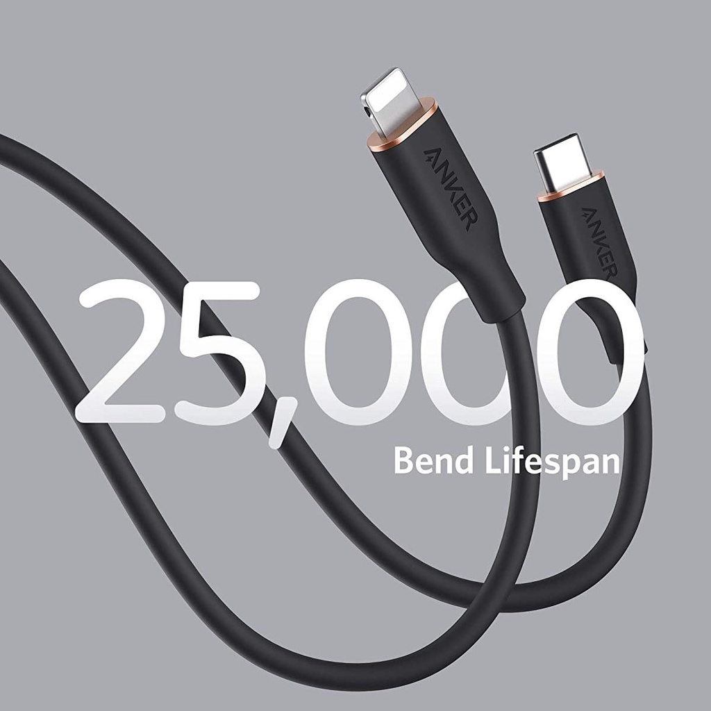 Dây sạc nhanh 20W ANKER Powerline III Flow Type C To Lighting Sạc nhanh PD 18W 30W - A8662 dài 0.9 Mét A8663 dài 1.8 Mét