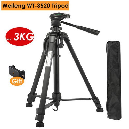 Tripod máy ảnh Weifeng WT-3520, khung nhôm cao cấp, có túi đeo, tặng kèm kẹp điện thoại