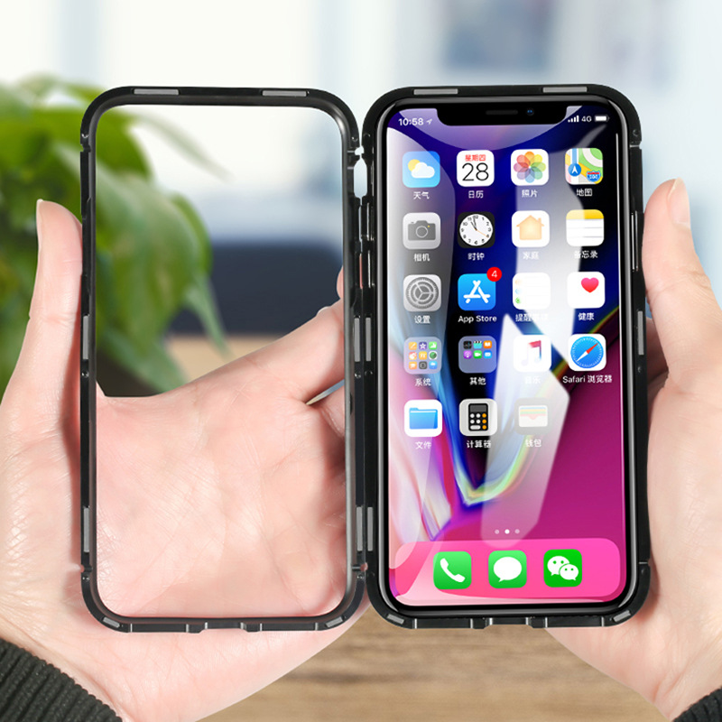 Ốp Điện Thoại Kính Cường Lực Trong Suốt Viền Kim Loại Từ Tính Cho Iphone Xr Xs Max X 10 6 6s 7 8 Plus