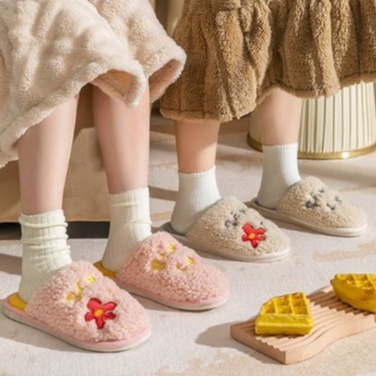Dép Bông Đi Trong Nhà - Văn Phòng Hình Họa Tiết Hoa Xinh Xắn