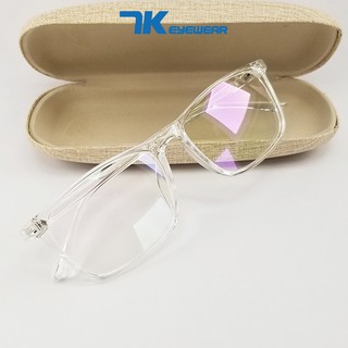 Gọng kính cận mắt vuông nam nữ dẻo màu nâu, trong, đen 7K2412. Tròng giả cận 0 độ, chống tia UV, ánh sáng xanh