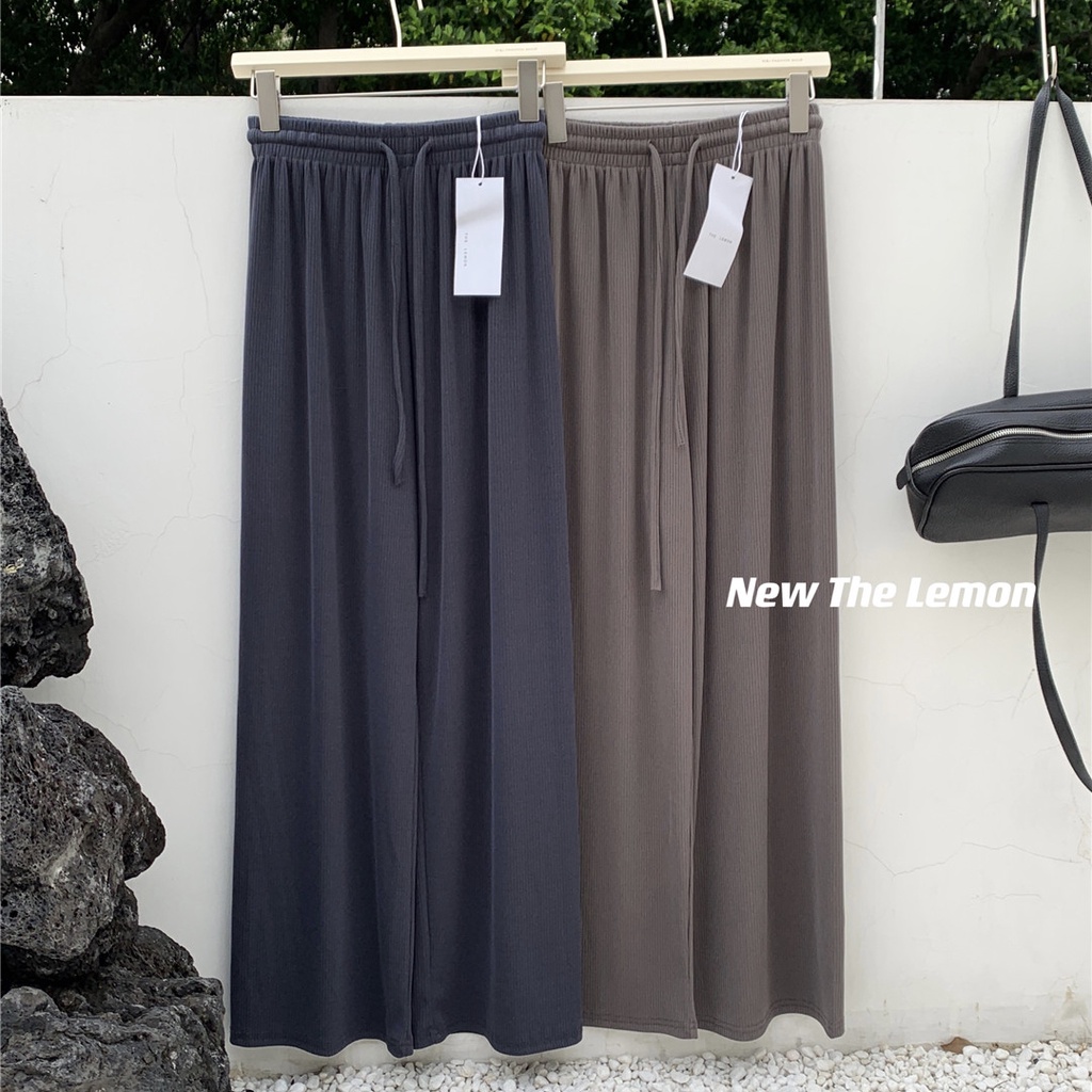 SUXI Quần Dài Lưng Cao Ống Rộng Màu Sắc Đơn Giản Phong Cách Hàn Quốc