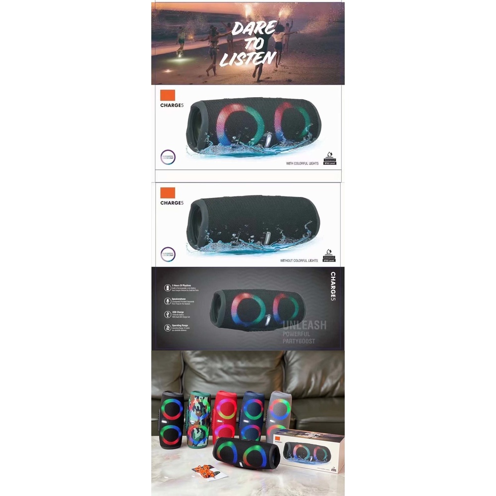 Loa Bluetooth Mini Charge 5 Công Suất 15W Nghe Nhạc Cực Đỉnh, Đèn LED Thời Thượng, Độ Bền Cao. Bảo Hành 12 Tháng