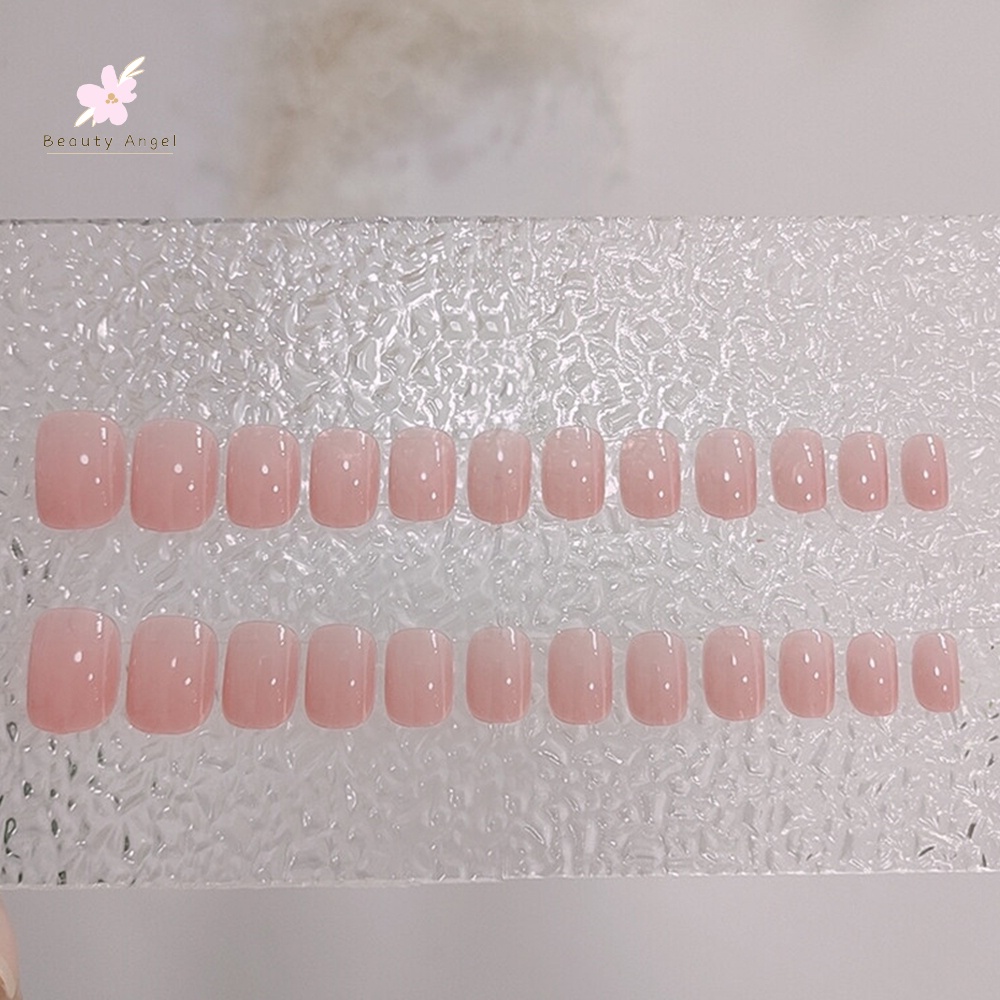 Bộ 24 Móng Tay Giả Ngắn Màu Hồng Sáng Bóng Thời Trang Cho Nữ