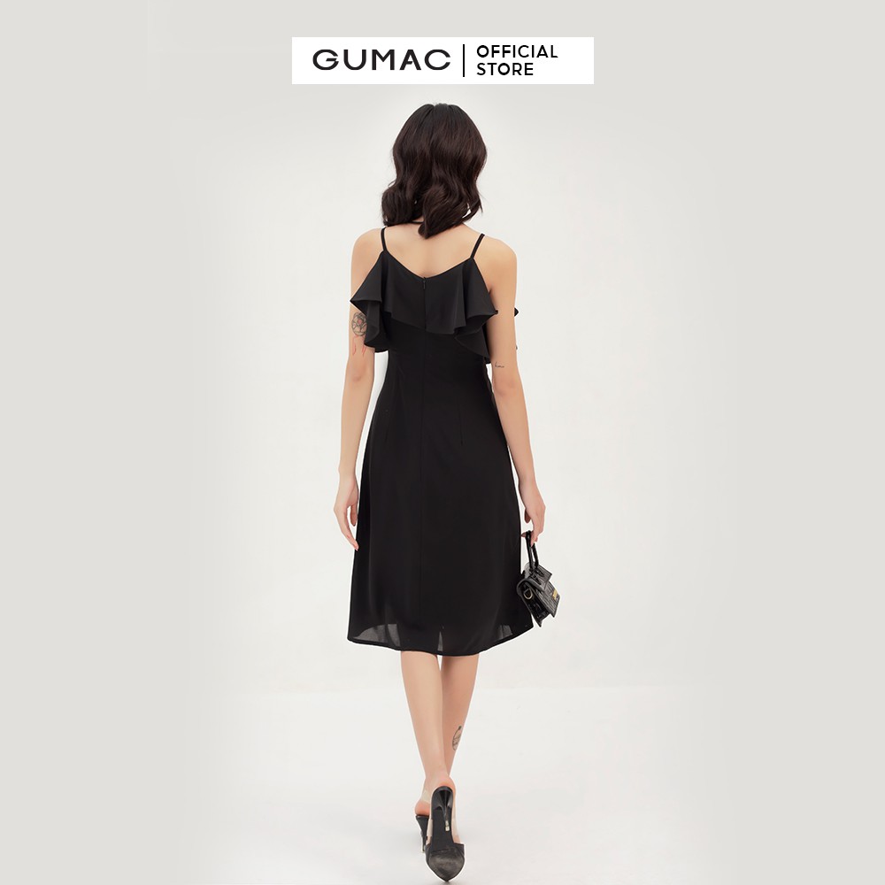 [Mã MABR07062 giảm 8% tối đa 50K đơn từ 249K] Đầm xòe nữ 2 dây đai eo phối bèo cổ GUMAC DB3102 | BigBuy360 - bigbuy360.vn