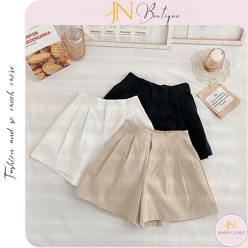 Quần short nữ kiểu quần đùi nữ giả váy chất đũi cạp lưng cao thun chun khoá thật mặc ở nhà đi chơi biển đẹp
