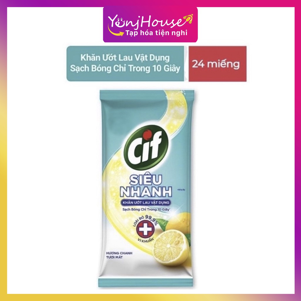 KHĂN ƯỚT CIF 24 MIẾNG ĐA NĂNG LAU CỰC NHANH SẠCH BÓNG CHỈ TRONG 10 GIÂY - YENJHOUSE