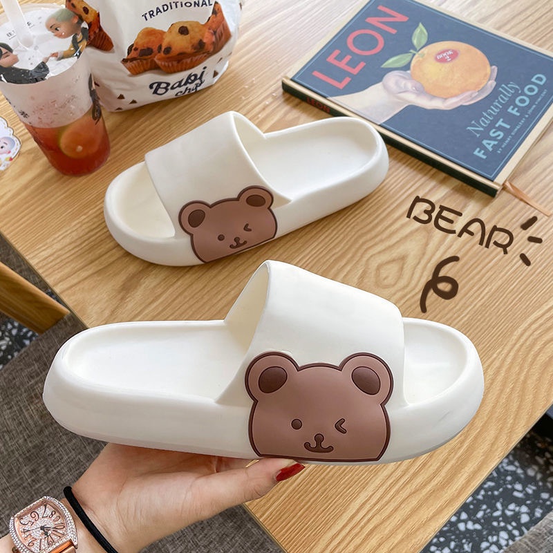 Dép nữ bánh mì hình gấu xinh quai ngang đế bằng in hình gấu A139 Warm&amp;Cute