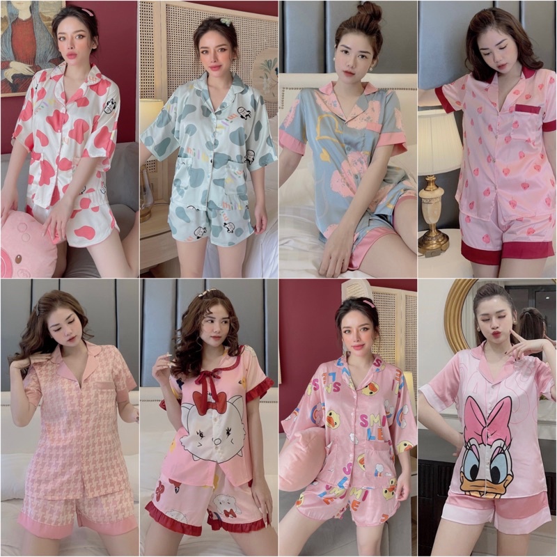 [HÀNG CAO CẤP]💖Bộ Lụa Pijama Áo Cộc-Quần Sooc🌸Chất Liệu Lụa Latin Mát Lịm