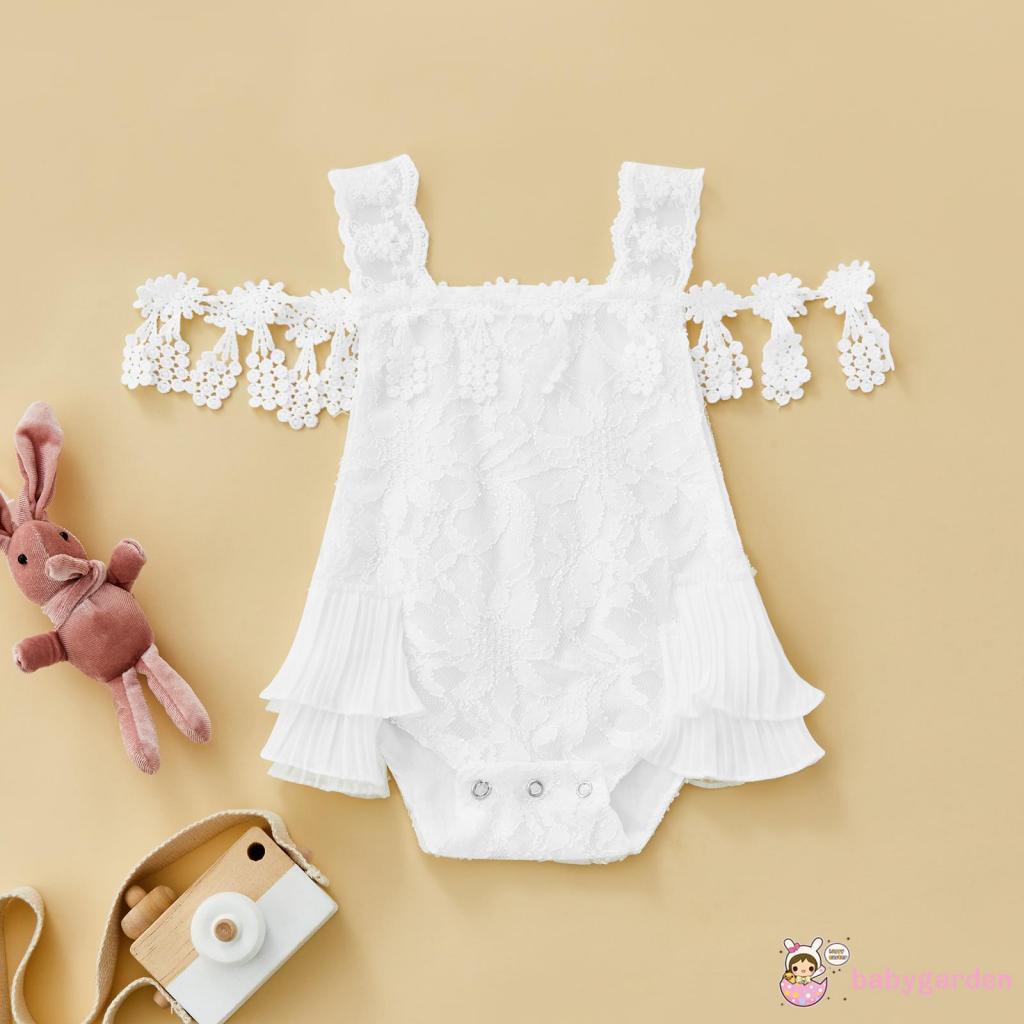 BABYGARDEN-0-24months Baby Girl Summer White Off The Shoulder Ruffled Romper Bodysuit Birthday Gift