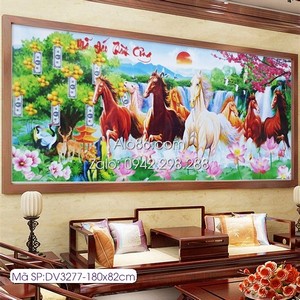 Tranh thêu chữ thập ngựa mã đáo thành công KT:180x82cm,tranh chưa thêu.Tặng kéo và xỏ chỉ.