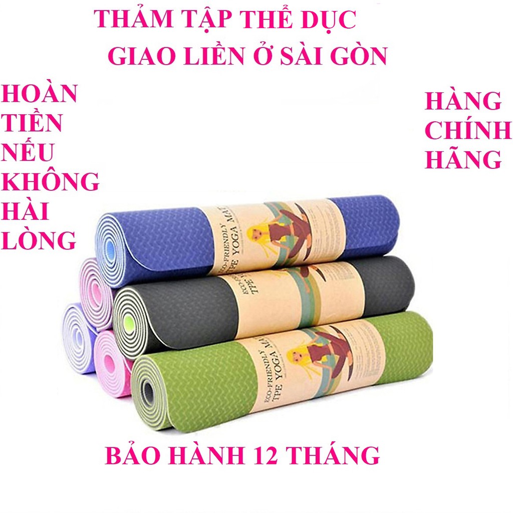 Thảm tập yoga chống trượt gym cao cấp lót thể dục tại nhà tpe 2 lớp dày 6mm chính hãng Eco Friendly bảo hành 12 tháng