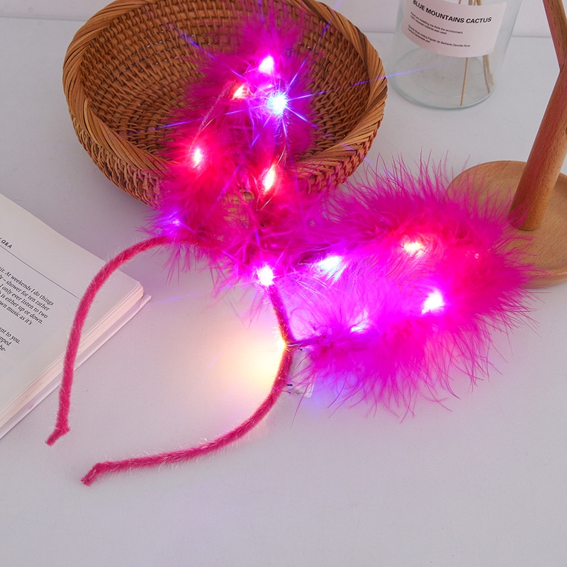 Băng Đô Tai Thỏ Đính Lông Vũ Dạ Quang