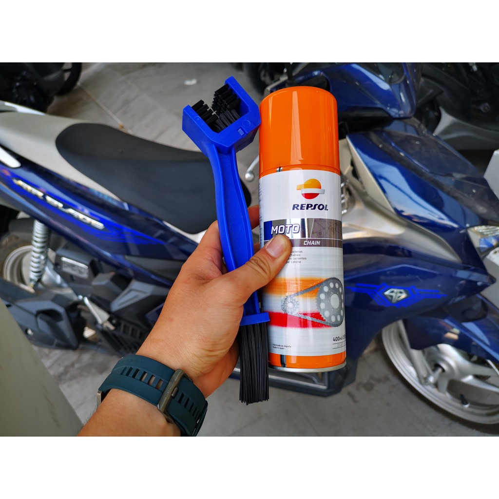 Combo Chai Xịt Dưỡng Sên REPSOL CHAIN LUBE 400ml Kèm Bàn Chải