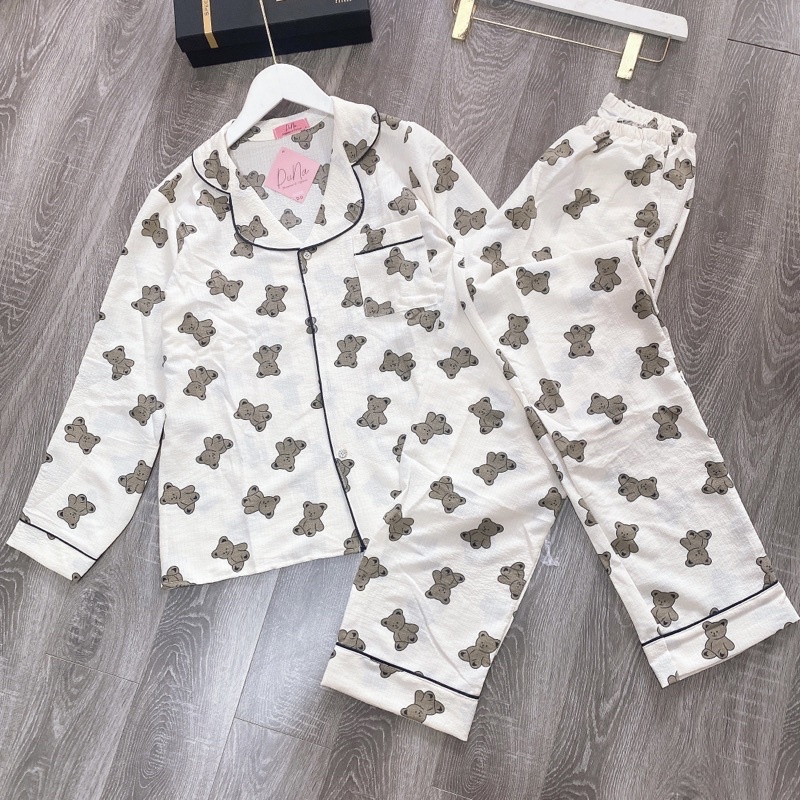 BỘ PIJAMA MẶC NHÀ ĐŨI XỐP ÁO DÀI QUẦN DÀI NỮ
