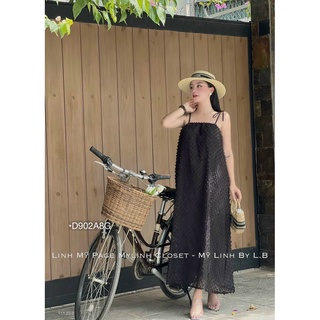 Đầm dài maxi đi biển váy ren 2 dây dáng suông bầu bon chen được 3 màu đen /trắng /kem