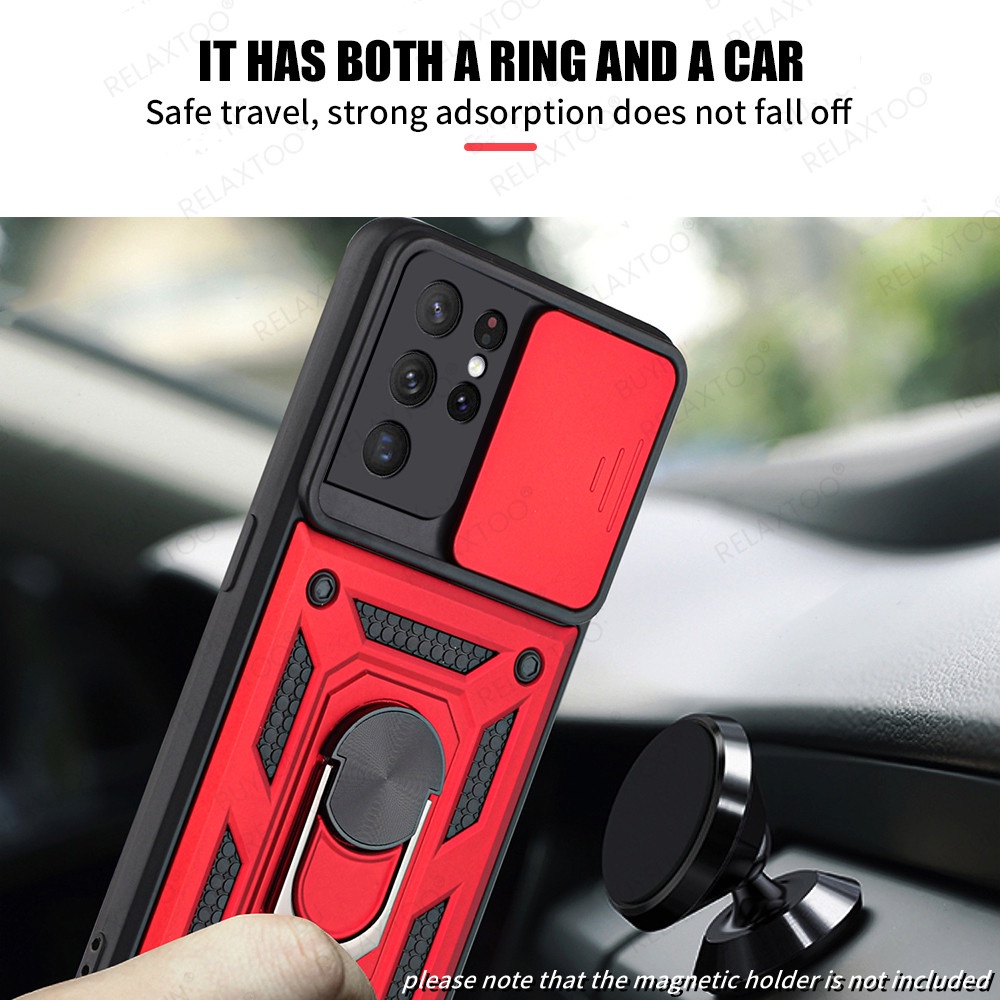 Ốp điện thoại kiểu giáp có nắp trượt bảo vệ camera cho Samsung Galaxy S21 Ultra S20 Plus Ultra S20 Fe S20FE S21+ S20+ 5G
