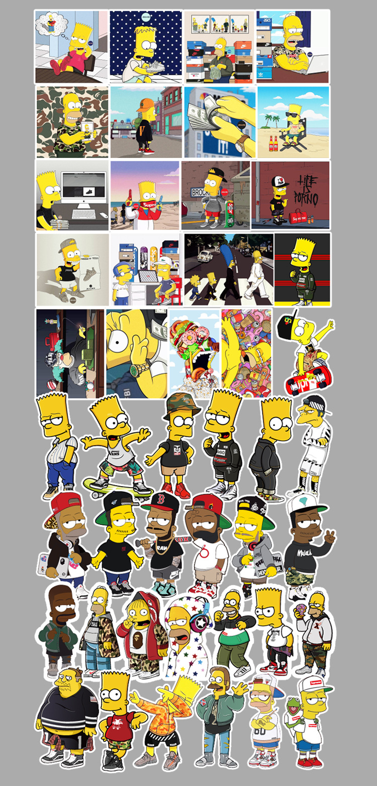 Set 50 Miếng Dán Trang Trí Hình Nhân Vật The Simpsons Hoạt Hình Dễ Thương