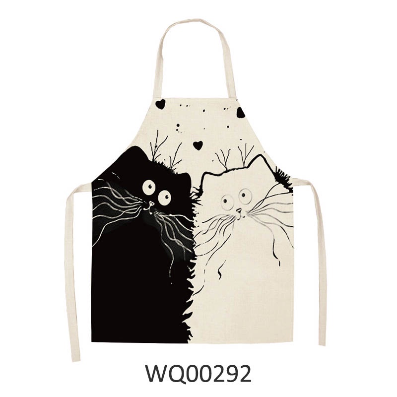 Tạp Dề Bằng Vải Cotton Lanh Chống Nước In Hình Mèo Hoạt Hình Dễ Thương 12 Kiểu Lựa Chọn