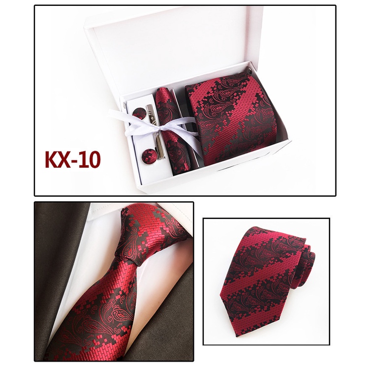Bộ Kẹp Cà Vạt / Cà Vạt / Khăn Choàng Màu Đỏ 24h Sang Trọng Thích Hợp Làm Quà Tặng Cho Chú Rể