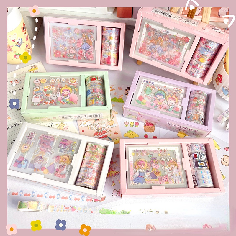 Set Băng Dính Washi Hình Nhân Vật Hoạt Hình Nhật Bản Trang Trí Thủ Công