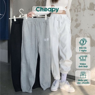 Quần jogger unisex ON nam nữ mặc đôi Cheapy đen trắng ghi freesize ống đứng cạp chun phom rộng hàn quốc C661