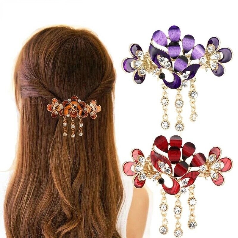 Kẹp tóc HAIMEIKANG đính đá hình hoa/chim công với tua rua cho phụ nữ