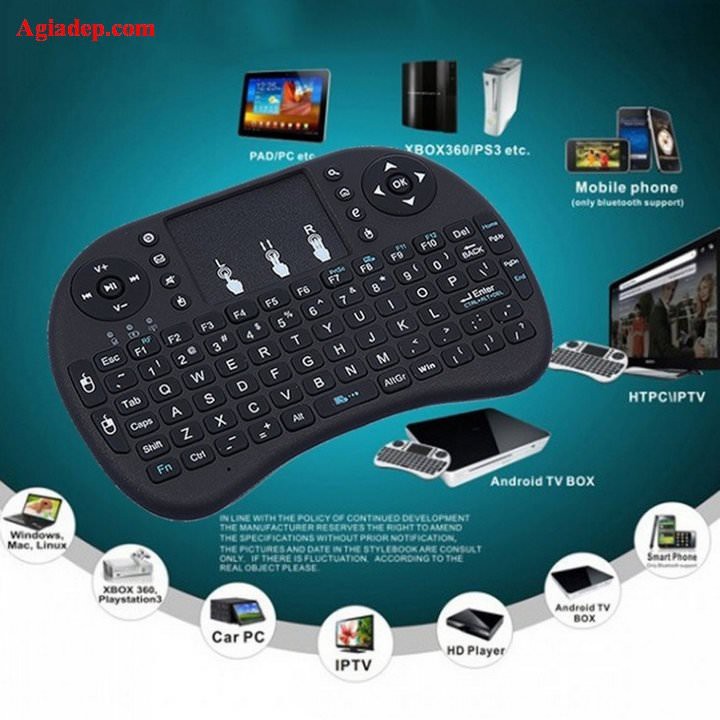 Bàn phím Mini keyboard wireless kiêm chuột cảm ứng (Loại tốt) có pin Lithium sạc (đa năng)