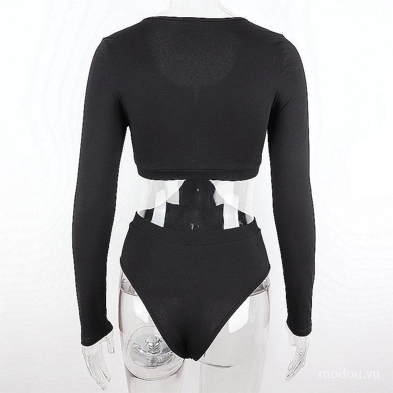 Bodysuit tay dài phối nút thiết kế quyến rũ a5qT