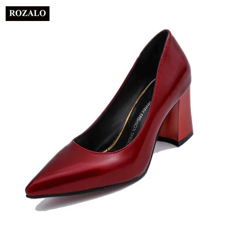 Giày cao gót nữ 7cm đế vuông gót trụ ROZALO RM68687 c35 ! ' **