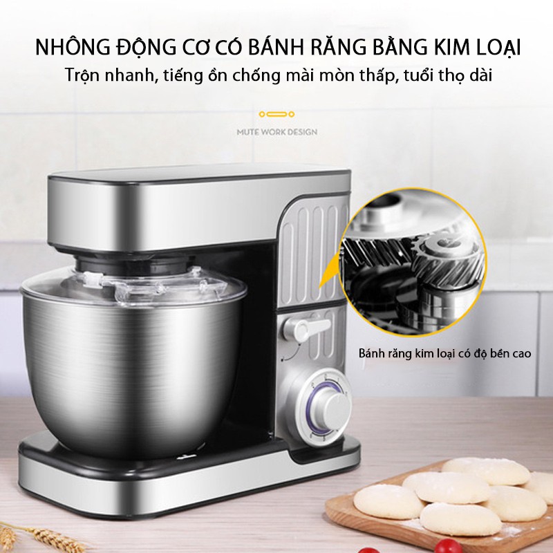 Máy đánh trứng nhào bột trộn thực phẩm làm bánh nhà bếp Shinechef 7L nhông kim loại