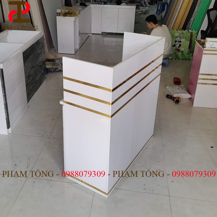 Quầy thu ngân nhựa đài loan màu trắng chỉ vàng  Miễn phí vận chuyển
