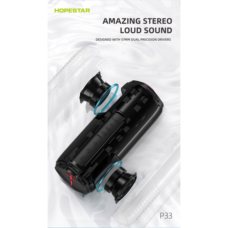 Loa bluetooth chuyên du lịch HOPESTAR P33 siêu bền chống nước - hỗ trợ AUX/ TF/ USB/ TWS (4 màu tuỳ chọn)