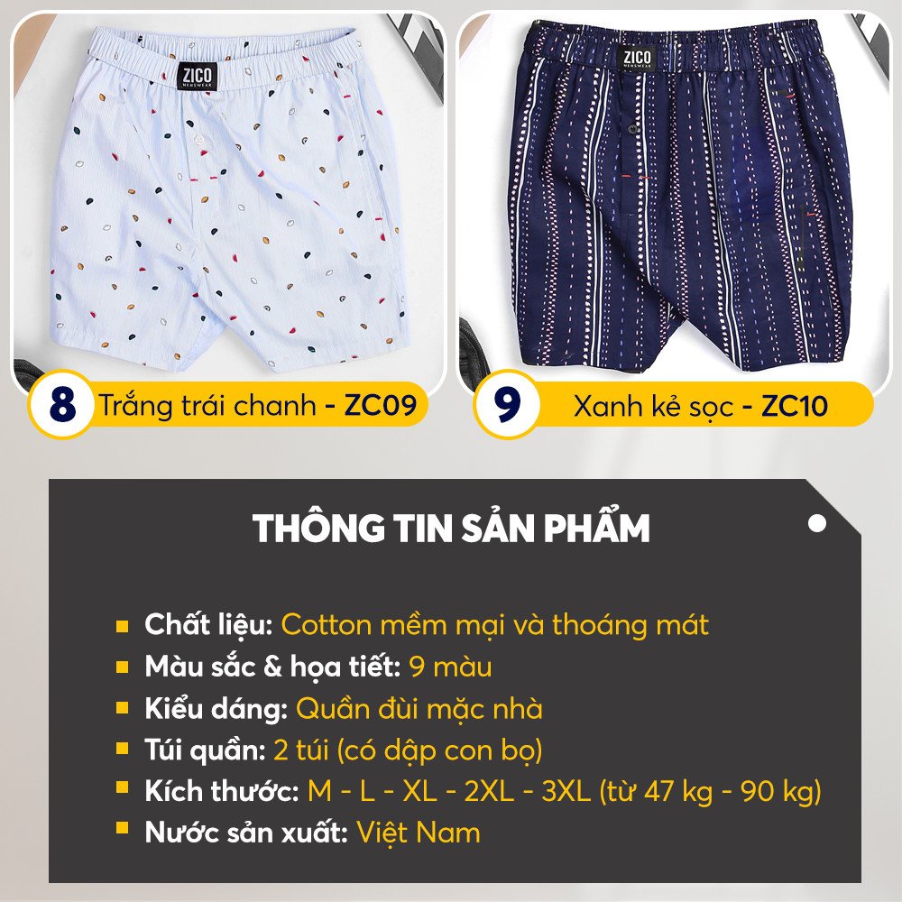 Quần đùi nam ZICO MENSWEAR vải cotton - Quần đùi nam mặc nhà lưng thun co dãn thoải mái vải mềm mịn thấm hút mồ hôi