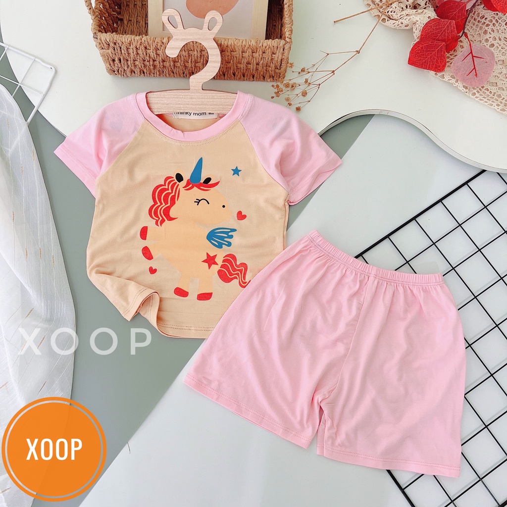Đồ bộ cộc tay nền da minky mom chất thun lạnh họa tiết  gấu-voi bóng bay cho bé (8-18kg) (2106  )