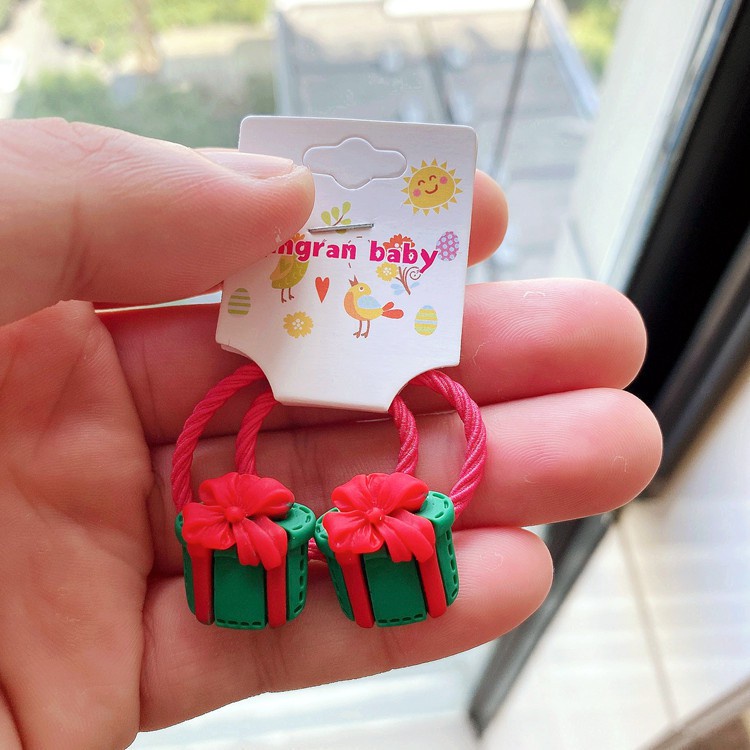 Set 2 Dây Cột Tóc Co Giãn Hình Tuần Lộc Hoạt Hình Dễ Thương Cho Bé Gái