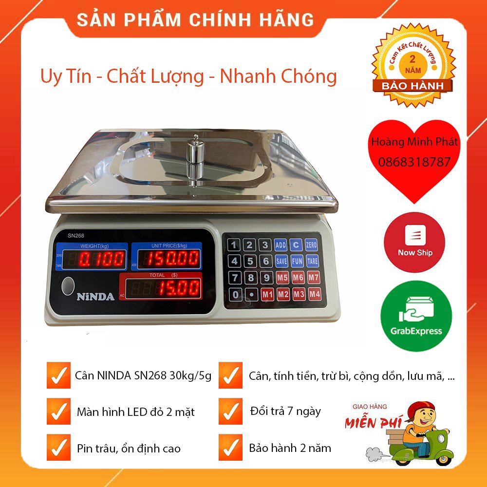 CÂN ĐIỆN TỬ TÍNH TIỀN CAO CẤP 30kg/5g NINDA SN268 HÀNG DÀNH CHO CHUỖI SIÊU THỊ, CỬA HÀNG, NHÀ HÀNG, TẠP HÓA - BH 2 NĂM