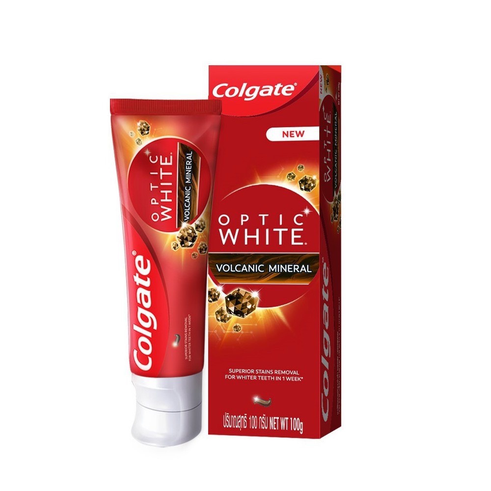 COMBO 4 tuýp kem đánh răng Colgate Optic White Làm trắng và sáng răng từ tinh chất núi lửa 100gX4