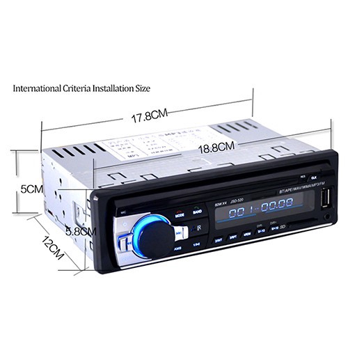 Đầu phát nhạc MP3 FM Radio 12V bluetooth V2.0 JSD520 12 chân 1 din dành cho xe hơi