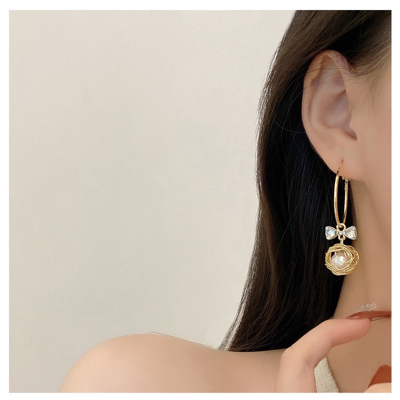 Bông tai trang trí nơ và ngọc trai giả phong cách thời trang Hàn Quốc cho nữ