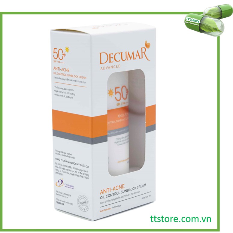 [New_Decumar Advanced] Kem chống nắng kiểm soát nhờn cho da mụn, ngừa mụn (Chai 50g) [Decuma, sunblock]