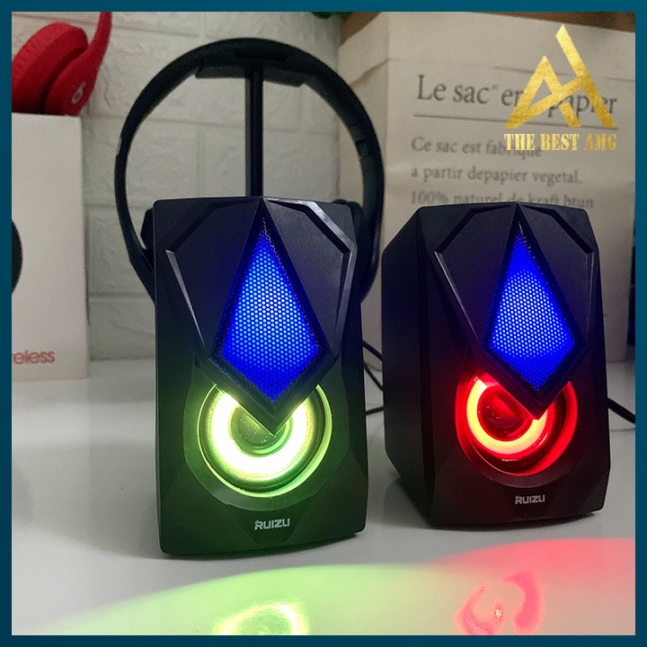 Loa Máy Vi Tính PC Laptop Đèn LED 7 Màu RGB Chính Hãng 2.0 RUIZU RS-350 Loa Nghe Nhạc Để Bàn Có Dây Mini