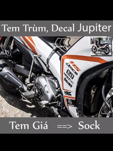 Tem trùm xe jupiter trắng chỉ cam - Độ dán tem trùm decal