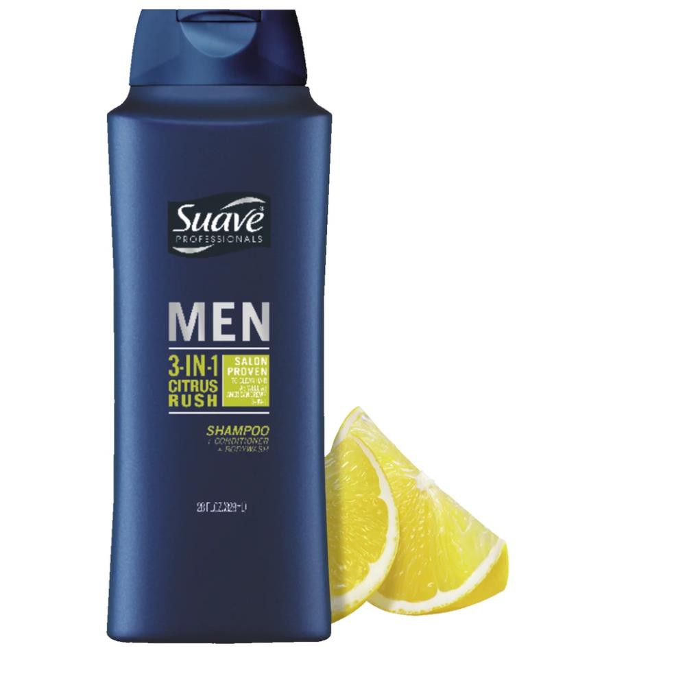 Suave men dầu gội xả tắm nam citrus rush 3-in-1 shampoo, conditioner, body wash hương chanh 828ml