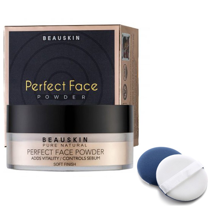 Phấn bột kiềm dầu lâu trôi Beauskin Perfect Face Powder Hàn Quốc 30g/Hộp Và 1 gói tẩy da chết Apple Beauskin Hàn 3ml/gói