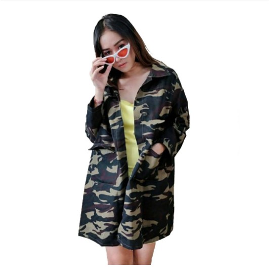 Ppo - Áo Khoác blazer Dáng Dài Họa Tiết Rằn Ri