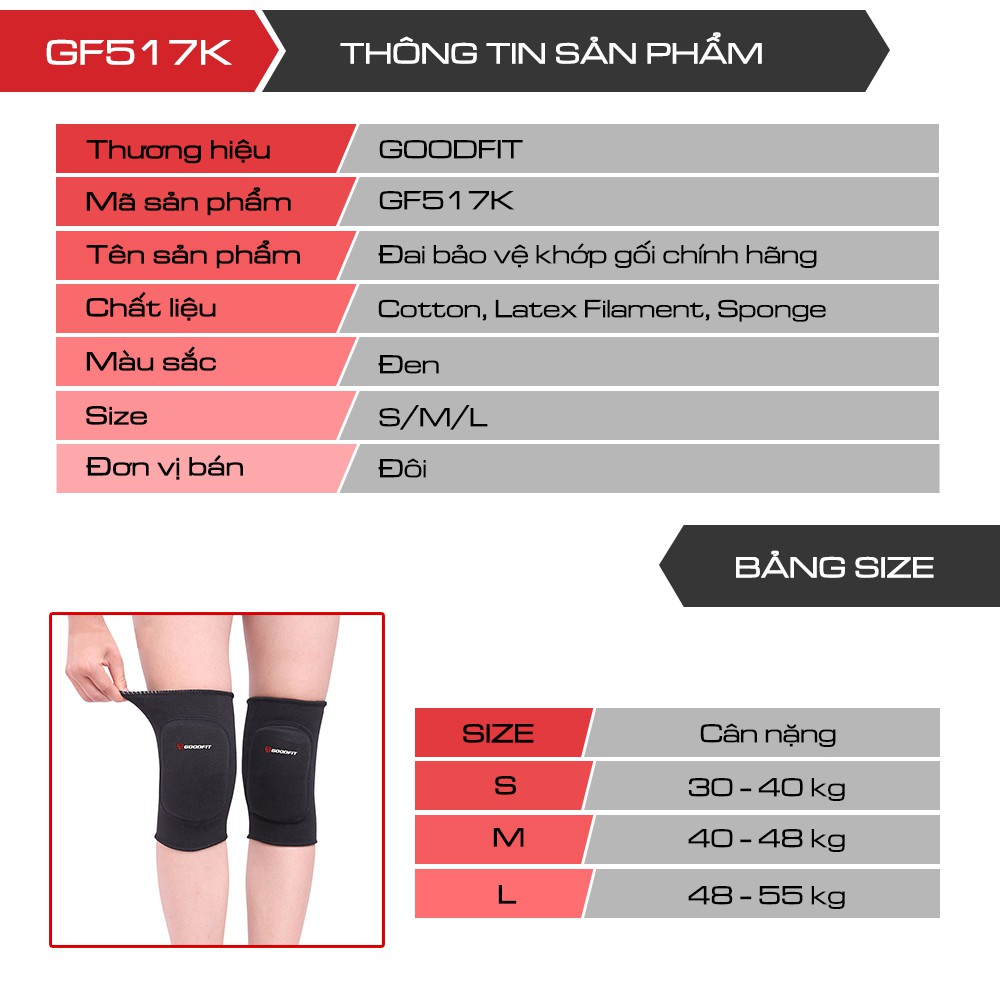 Bó gối thể thao, băng đầu gối GoodFit co giãn 4 chiều GF517K