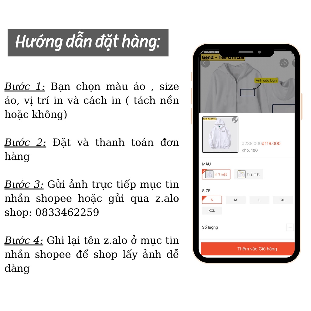 Áo Khoác Nỉ Hoodie Zip In Theo Yêu Cầu, Áo Khoác Hình Cá Nhân