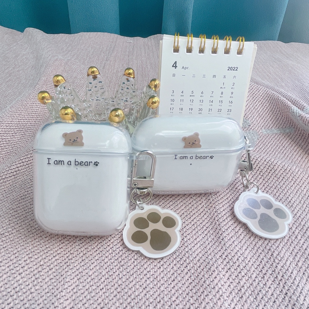 Vỏ Bảo Vệ Hộp Sạc Tai Nghe AirPods3 AirPods3 AirPods2gen Màu Trong Suốt Họa Tiết Đầu Gấu Dễ Thương Ốp